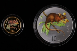 CHINA 10 + 50 YUAN 2008 - LUNAR SERIES - GOLD SILVER SET RAT (COLOR)