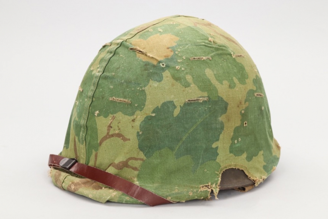 US Korean War camo helmet cover on M48 helmet