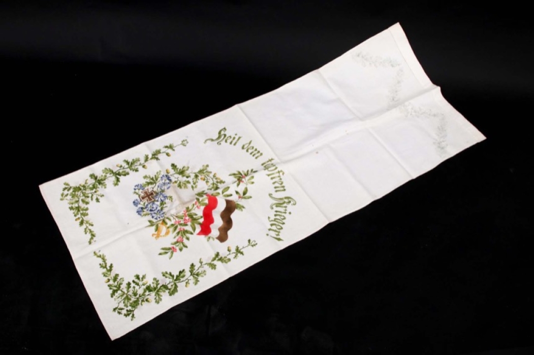 WW1 patriotic table cloth "Heil dem tapfren Krieger!"