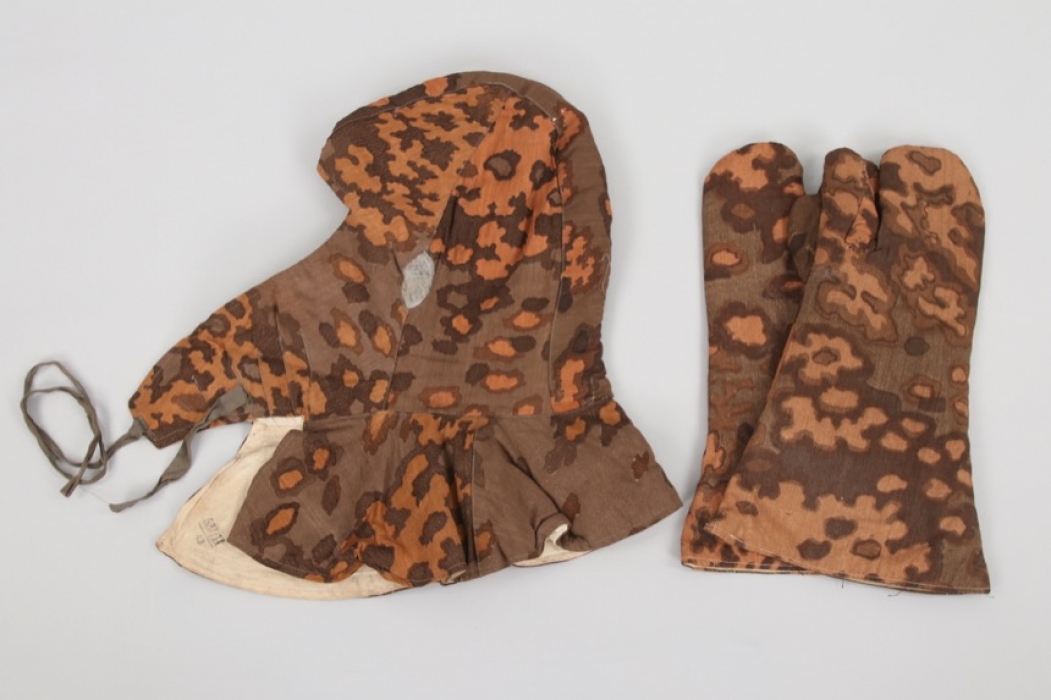 Waffen-SS winter oak leaf camo hood & mittens