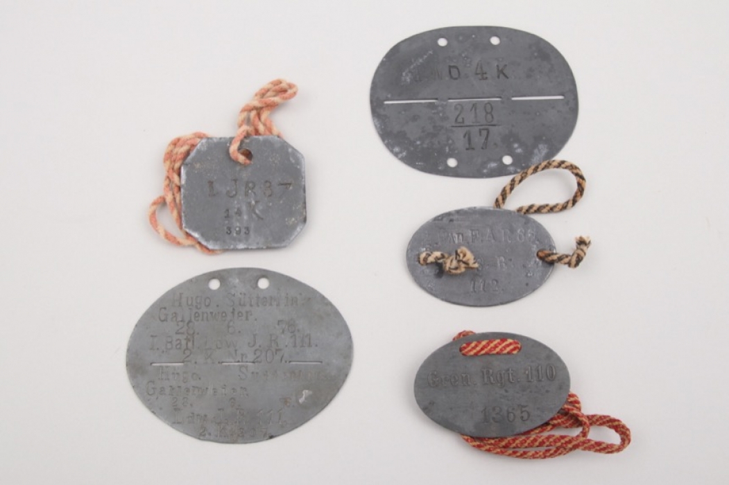 5 x German military identification tags pre 1918