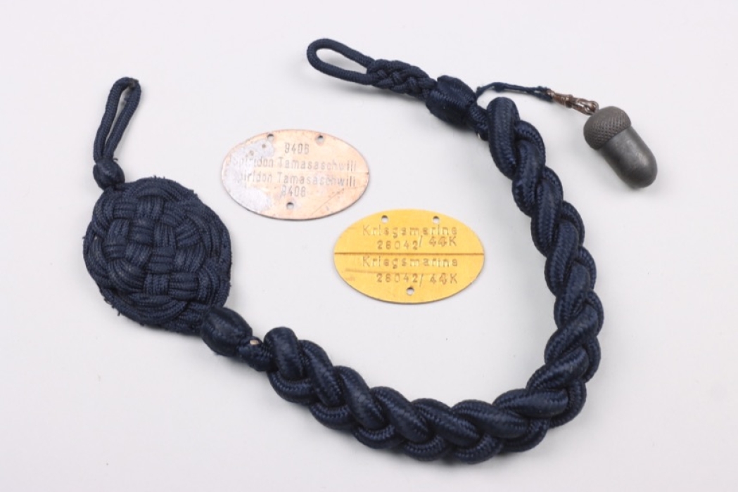 Kriegsmarine ID tags "Ostlegionär" and shooting lanyard