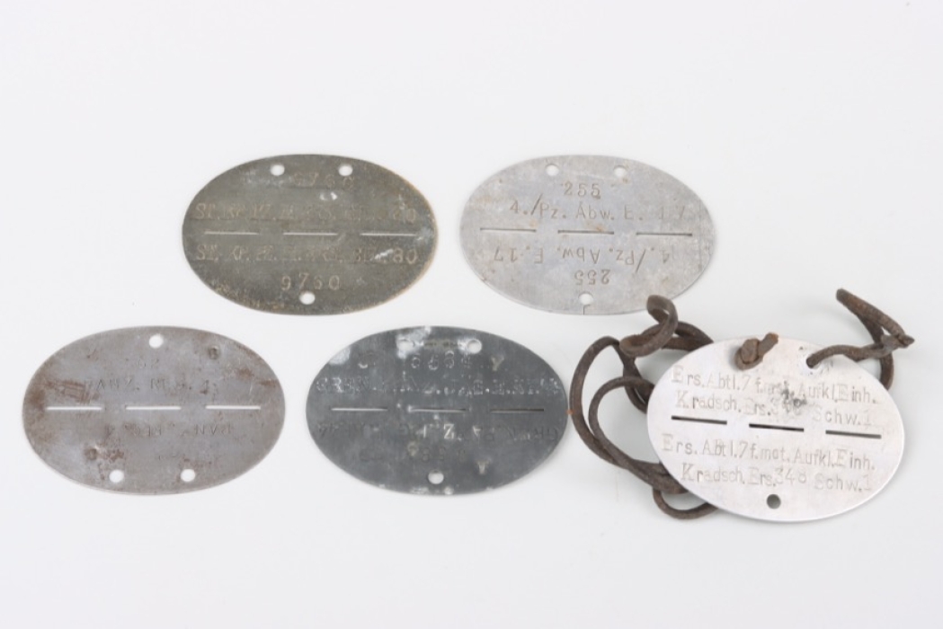 5 x Heer military ID tags (Panzer, Panzerjäger, Panzerabwehr ...)