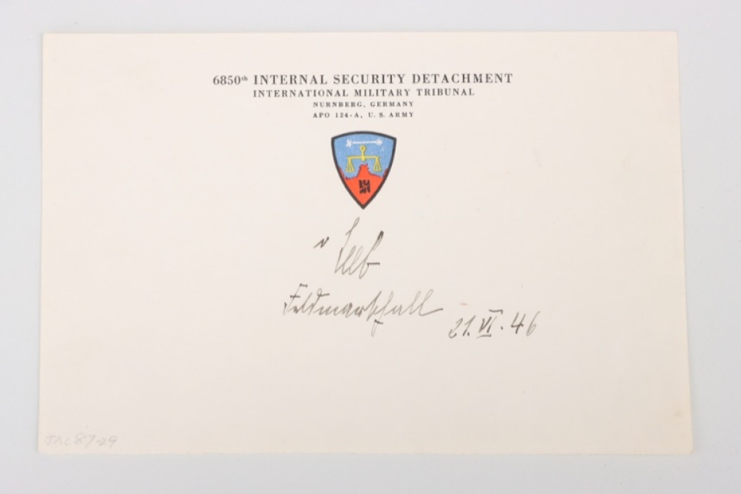 von Leeb, Wilhelm (GFM) - signed document (Nuremberg Military Tribunals 1946)