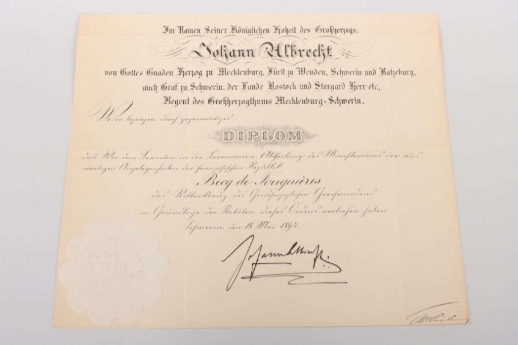 Mecklenburg-Schwerin - Order of the Griffin - Knight's Cross certificate