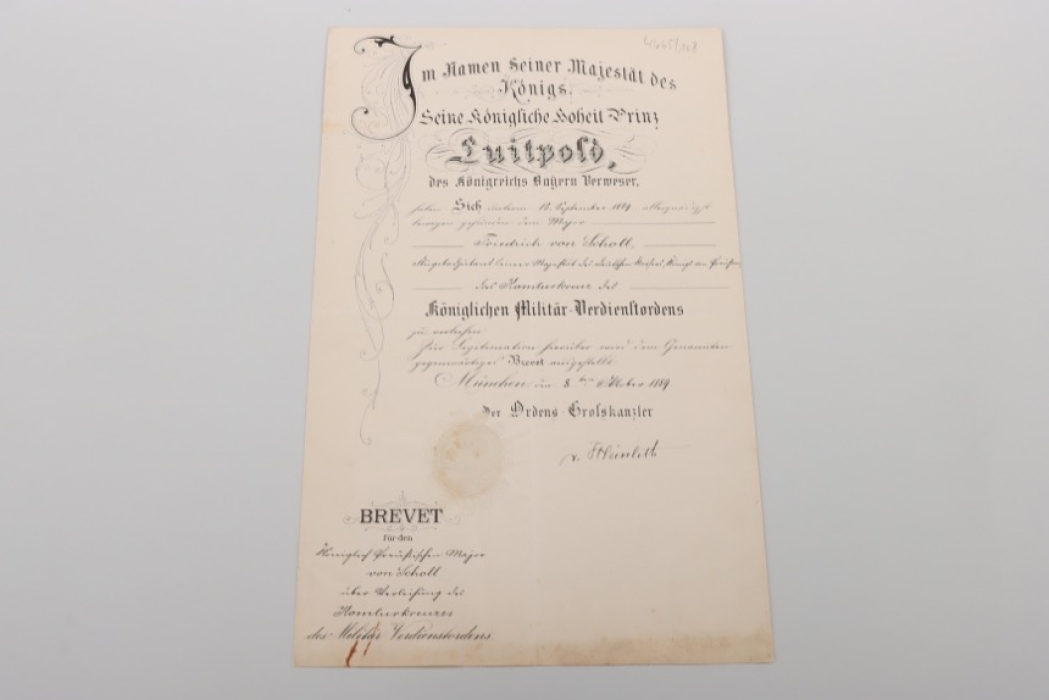 Bavaria - Friedrich von Scholl - Komturkreuz des Königlichen Militär-Verdienstordens certificate