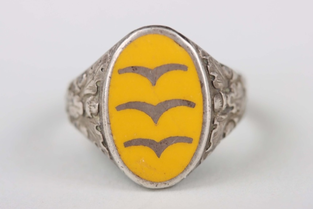 Luftwaffe flying troops enamel ring - silver