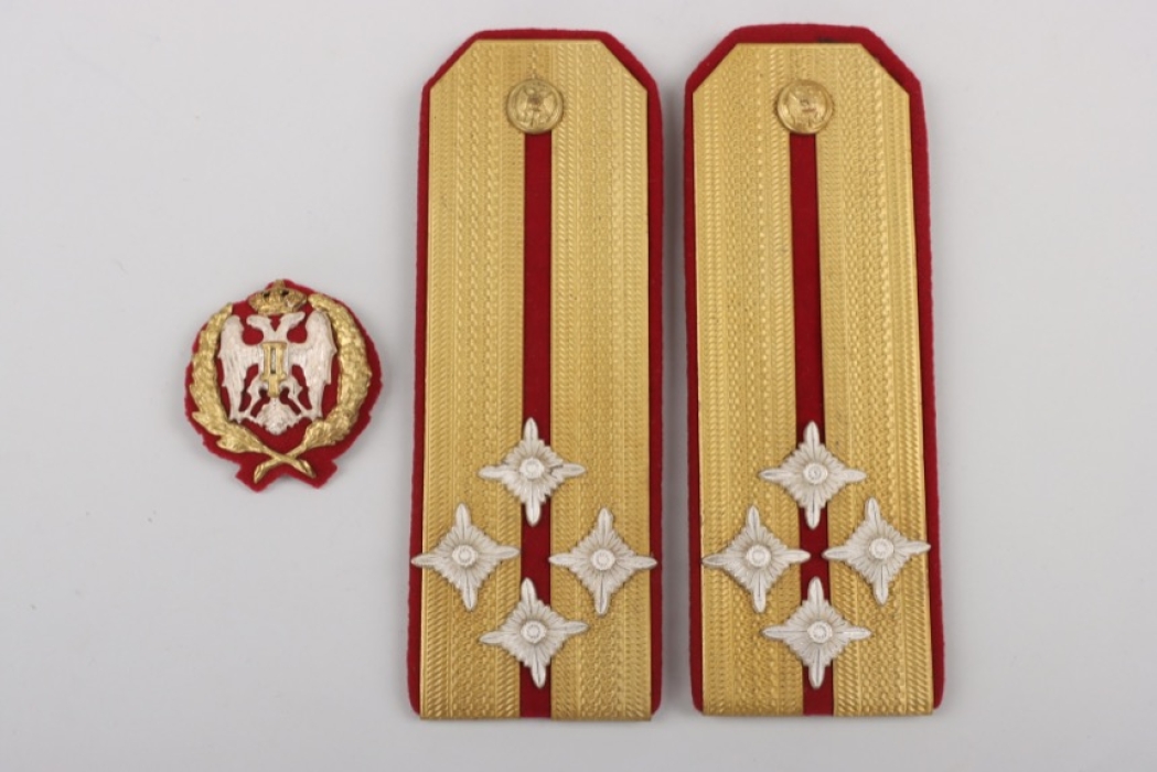 Kingdom of Yugoslavia - shoulder boards & cap badge for an officer (mint)