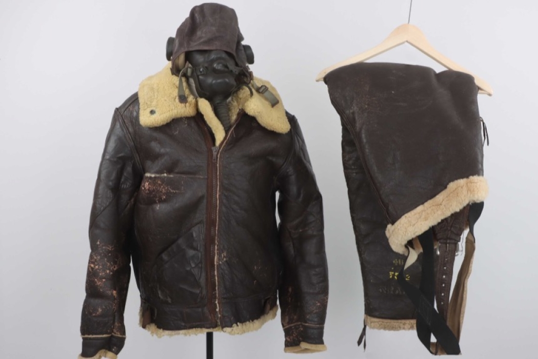 US Flight jacket and trousers and RAF flight helmet