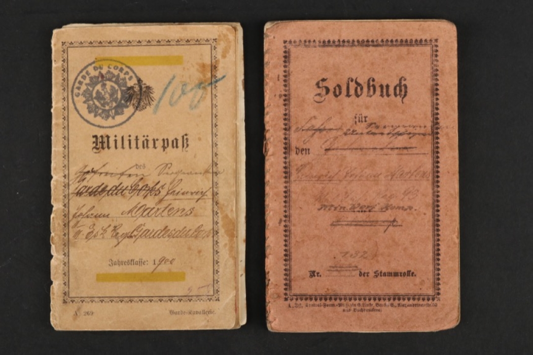 H. Martens - Garde du Corps Soldbuch and Militärpass