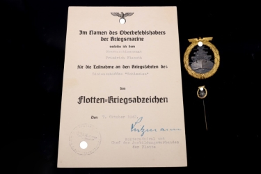 High Sea Fleet Badge (Schwerin) with certificate + miniature