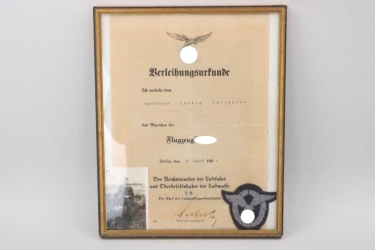 Luftwaffe Pilot's Badge (cloth type) with certificate