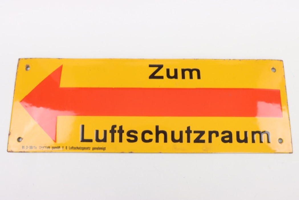 "Zum Luftschutzraum" sign post - enameled